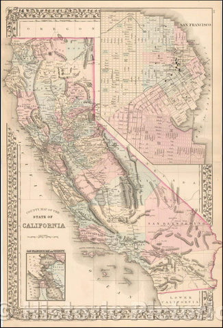 Historic Map - County Map of the State of California (with Large inset plan of San Francisco), 1881, Samuel Augustus Mitchell Jr. v1