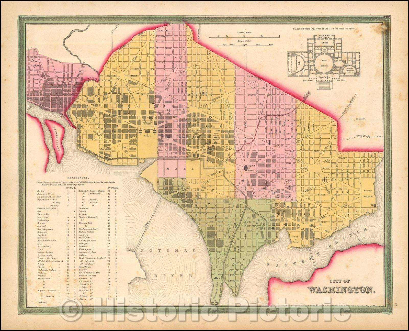 Historic Map - Plan of the City of Washington. The Capitol of the United States of America, 1836, Henry Schenk Tanner - Vintage Wall Art