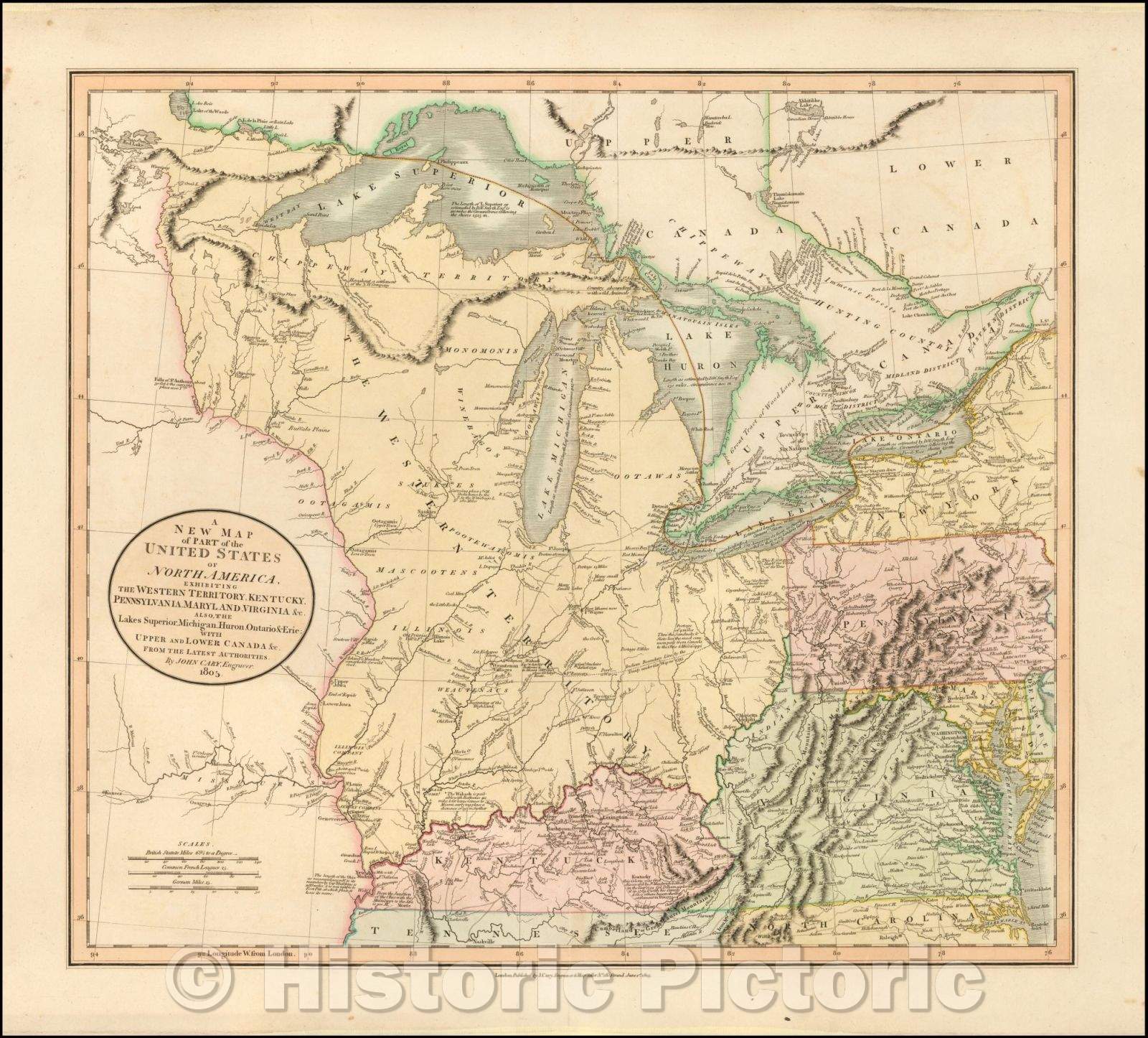 Historic Map - A New Map of Part of the United States of North America, Exhibiting The Western Territory, Kentucky, Pennsylvania, Maryland, Virginia, 1811 v2