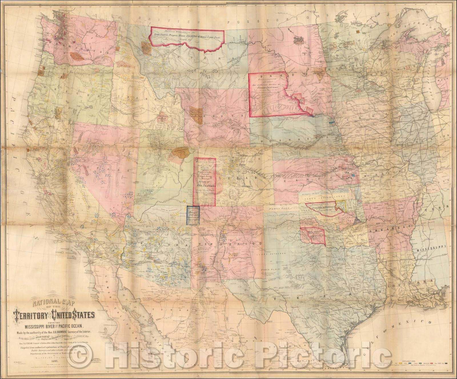 Historic Map - National Map of the Territory of the United States From The Mississippi River To The Pacific Ocean, 1867, William Keeler - Vintage Wall Art