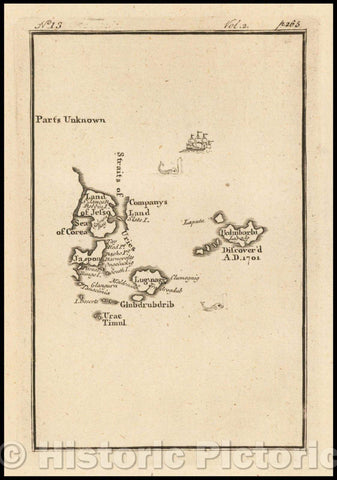Historic Map - Japan, Sea of Corea, Land of Iesoo, Lugnagg, Glubdrubdrib and Balnibari Island from Gulliver's Travels, 1726, Jonathan Swift - Vintage Wall Art