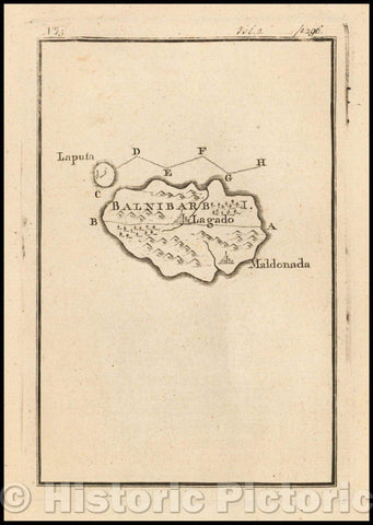 Historic Map - Balnibarbi Island from Gulliver's Travels, West of Japan!, 1726, Jonathan Swift - Vintage Wall Art