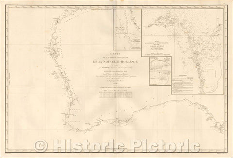 Historic Map - Carte De La Partie Sud-Ouest De La Nouvelle-Hollande Dressee par Mr. Daussy/Sea Chart of Southwestern Australia, 1846, Depot de la Marine - Vintage Wall Art