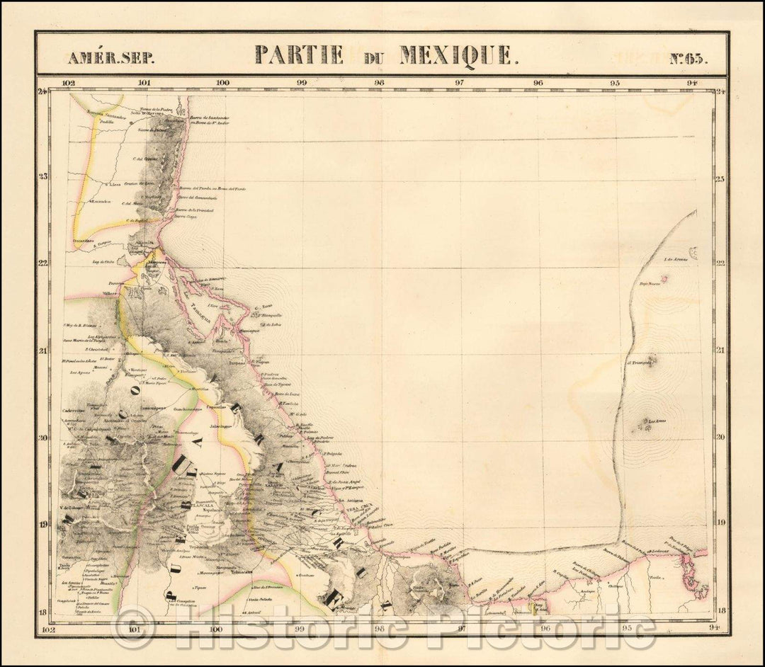 Historic Map - [Gulf Coast, Mexico, Puebla, Vera Cruz, etc] Amer. Sep. No. 65. Partie D, 1825 - Vintage Wall Art