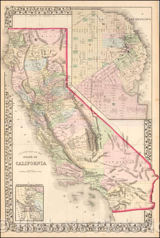 Historic Map - County Map of the State of California (with Large inset plan of San Francisco), 1881, Samuel Augustus Mitchell Jr. v2