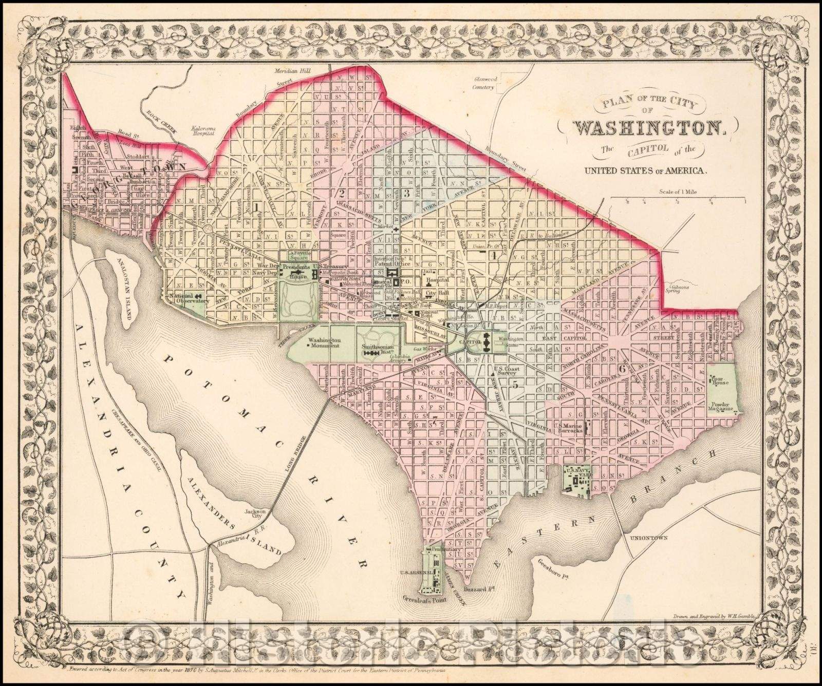 Historic Map - Plan of the City of Washington. The Capitol of the United States of America, 1872, Samuel Augustus Mitchell Jr. v1