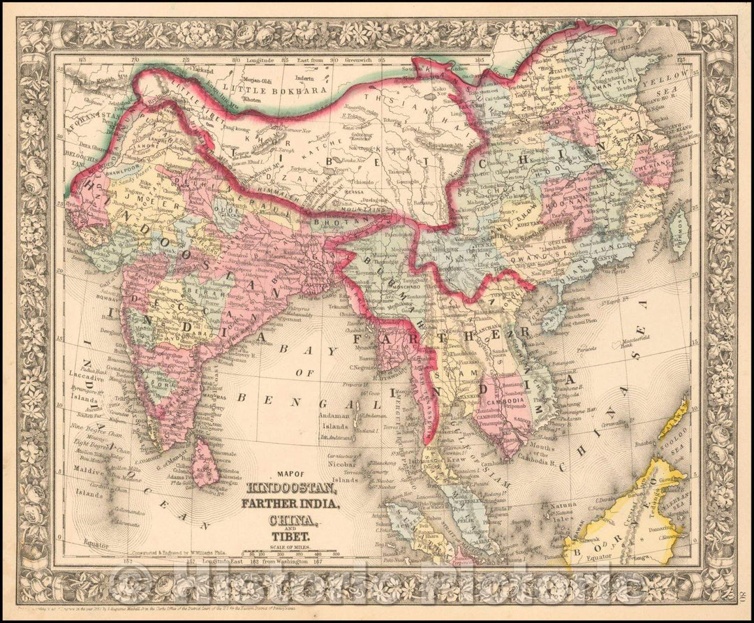 Historic Map - Map of Hindoostan, Farther India, China and Tibet, 1864, Samuel Augustus Mitchell Jr. v1
