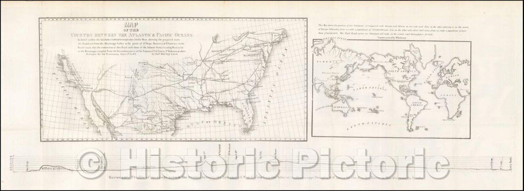 Historic Map - Map of the Country Between The Atlantic & Pacific Oceans, 1848, Robert Mills - Vintage Wall Art
