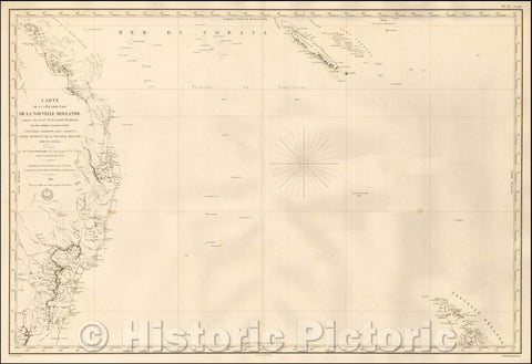 Historic Map - Carte de la Cote Orientale de la Nouvelle Hollande comprise enter/Map of eastern Australia and Northern New Zealand, 1847 - Vintage Wall Art