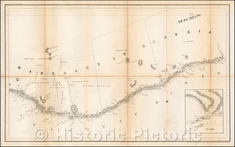 Historic Map - Maryland In Liberia, 1853, United States Dept. of the Navy - Vintage Wall Art