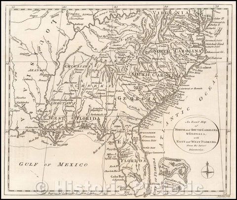 Historic Map - An Exact Map of North and South Carolina, Georgia, with East and West Florida, from the latest Discoveries, 1775, John Lodge - Vintage Wall Art
