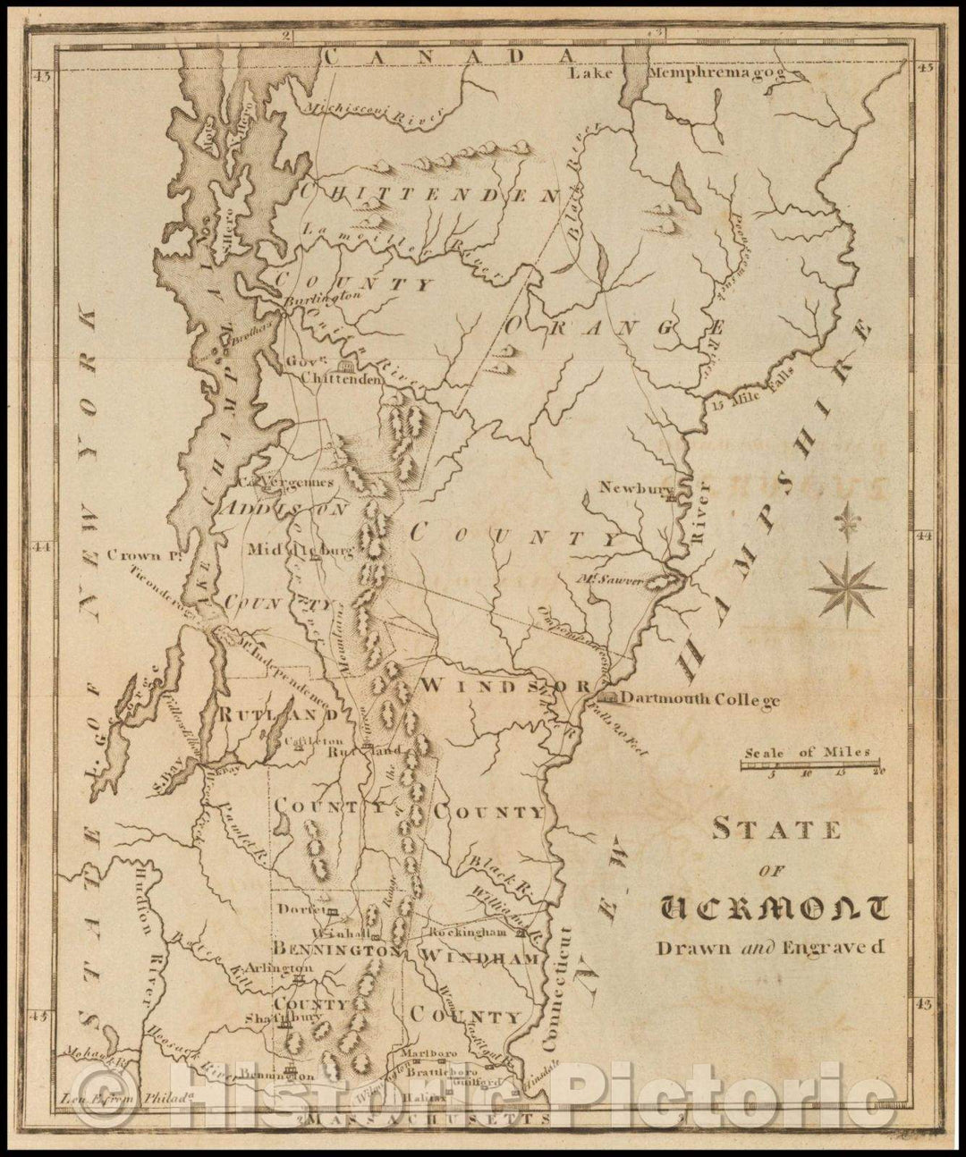 Historic Map - The State of Vermont, 1795, Joseph Scott - Vintage Wall Art