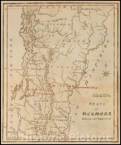 Historic Map - The State of Vermont, 1795, Joseph Scott - Vintage Wall Art