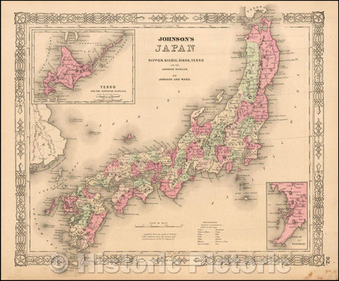 Historic Map - Johnson's Japan Nippon, Kiusiu, Sikok, Yesso and the Japanese Kuriles, 1863, Benjamin P Ward - Vintage Wall Art