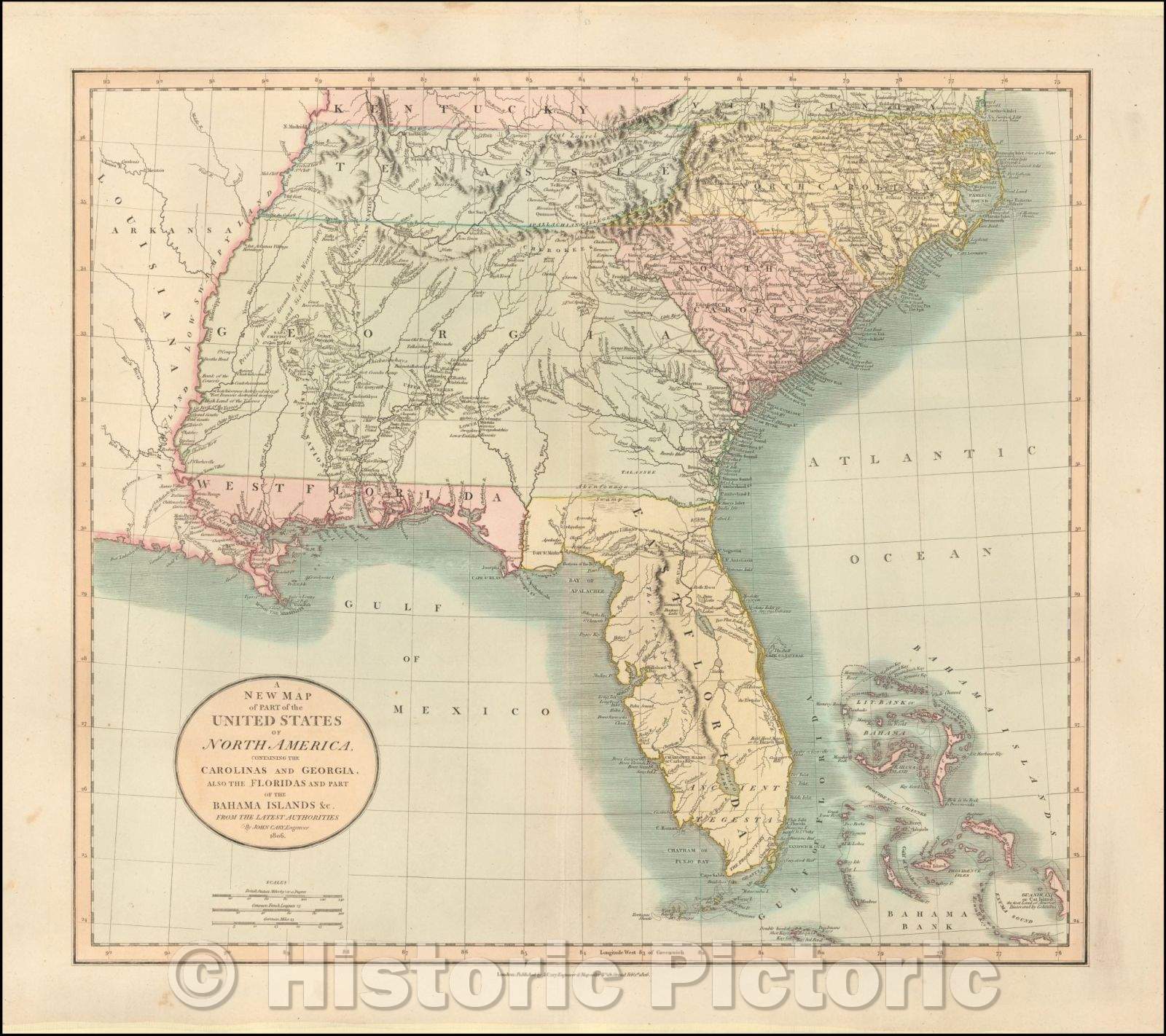 Historic Map - A New of Part of the United States of North America Containing The Carolinas And Georgia. Also The Floridas And Part Of The Bahama Islands, 1806 v3