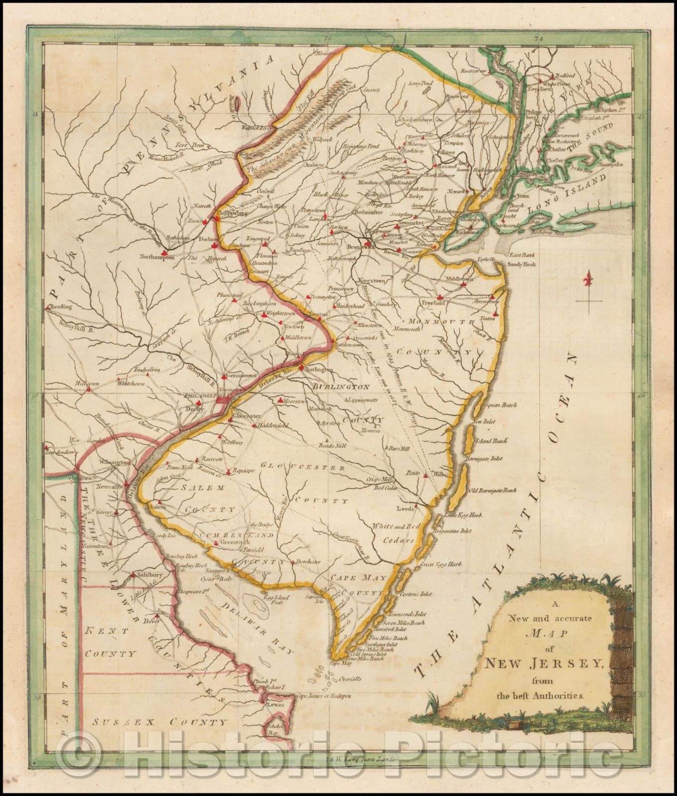 Historic Map - A New and Accurate Map of New Jersey, from the Best Authorities, 1780, Universal Magazine - Vintage Wall Art