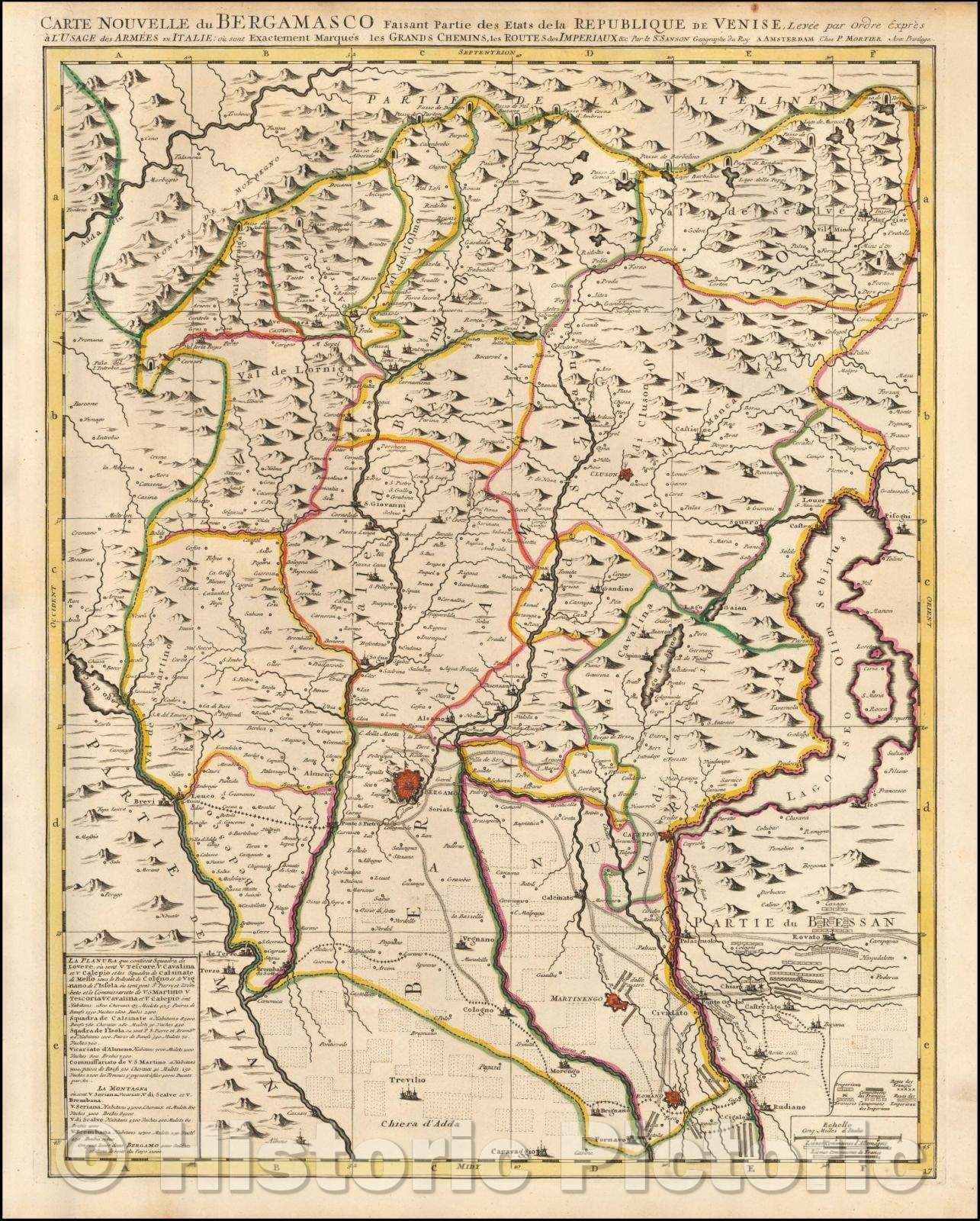 Historic Map - Carte nouvelle du Bergamasco :: Duchy of Mantua, Rever, Castiglione, Printe de Bozolo, Parme, 1700 - Vintage Wall Art