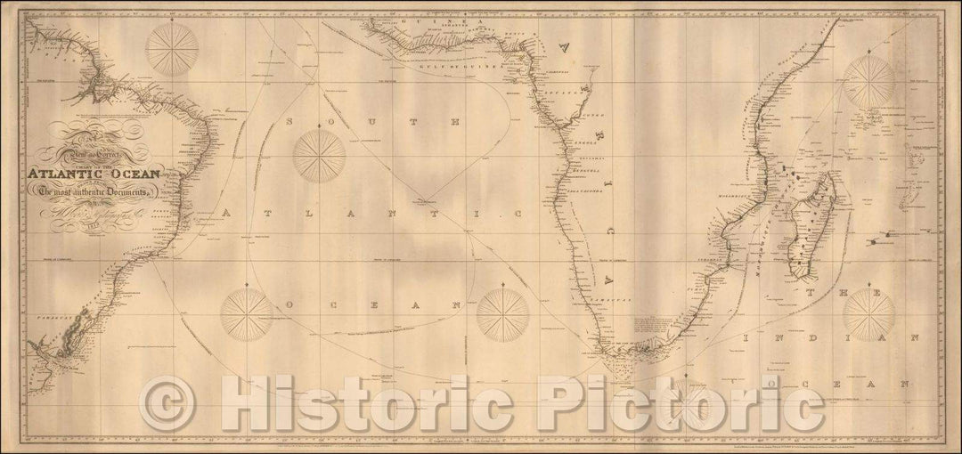 Historic Map - A New and Correct Chart of the Atlantic Ocean, 1819, John William Norie - Vintage Wall Art