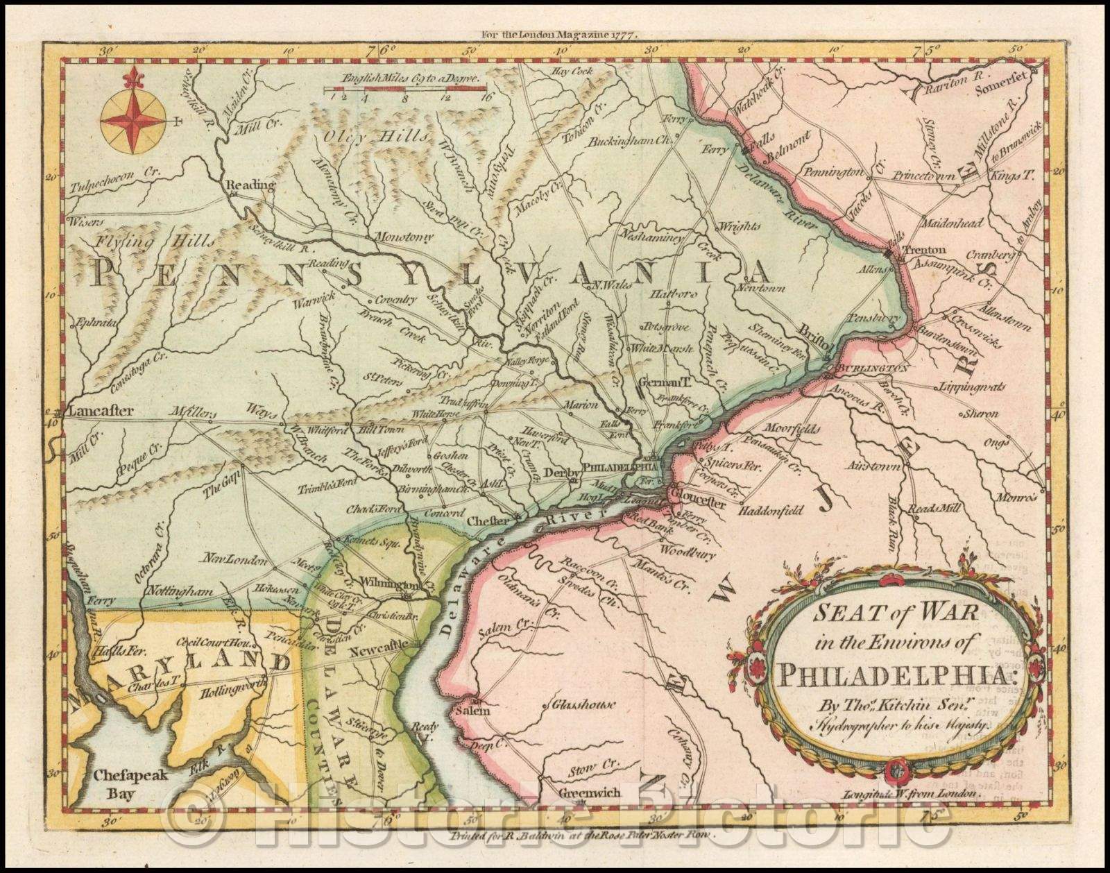 Historic Map - Seat of War in the Environs of Philadelphia, 1777, Thomas Kitchin - Vintage Wall Art