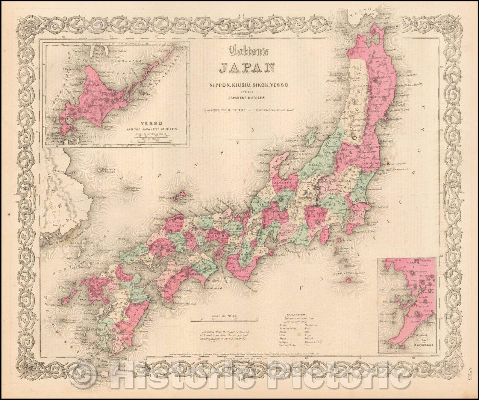 Historic Map Colton's Japan Nippon, Kiusiu, Sikok,Yesso and the Japa