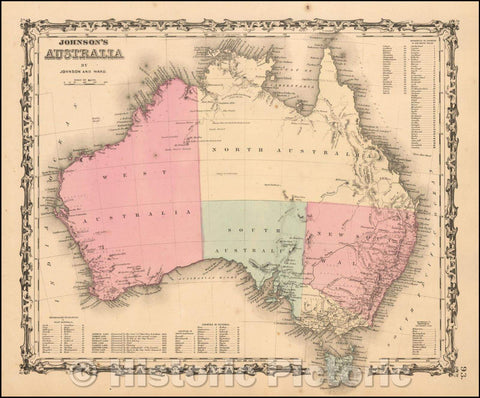 Historic Map - Johnson's Australia, 1862, Benjamin P Ward - Vintage Wall Art
