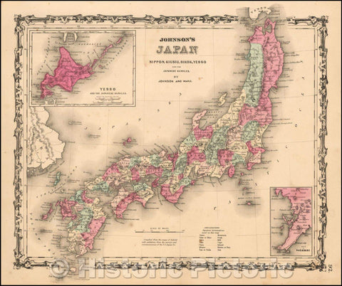 Historic Map - Johnson's Japan Nippon, Kiusiu, Sikok, Yesso and the Japanese Kuriles, 1862, Benjamin P Ward v2