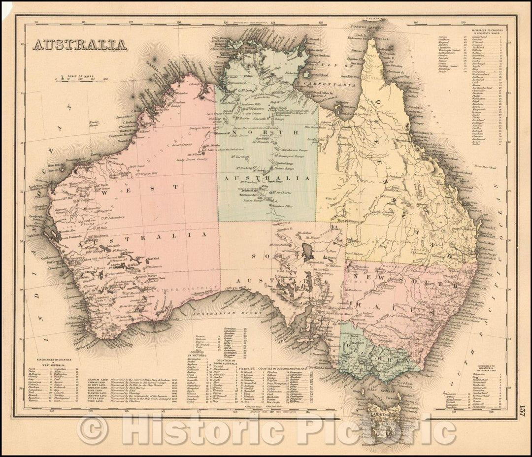 Historic Map - Australia, 1876, O.W. Gray - Vintage Wall Art