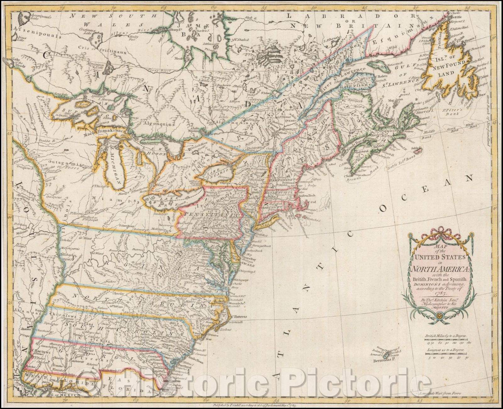 Historic Map - Map of the United States in North America: with the British, French and Spanish Dominions, 1783, Thomas Kitchin v3