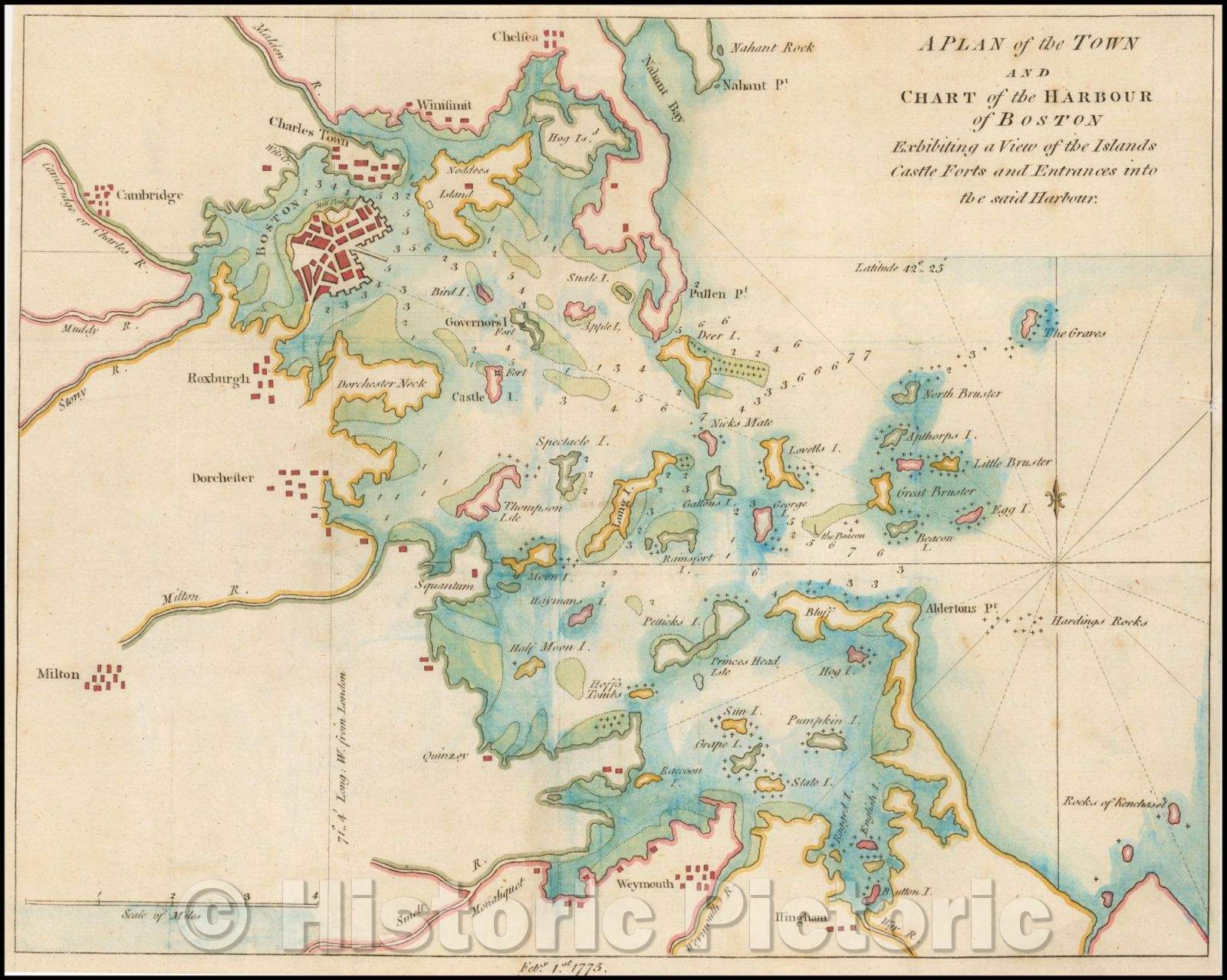 Historic Map - A Plan of the Town and Chart of the Harbour of Boston E ...