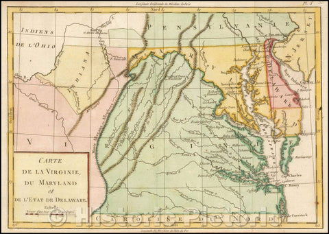 Historic Map - Virginie, du Maryland et de l'Etat de Delaware. [Early Fort Pi :: of Virginia, Maryland and the State of Delaware. [Early and Fort Pitt, 1782 - Vintage Wall Art