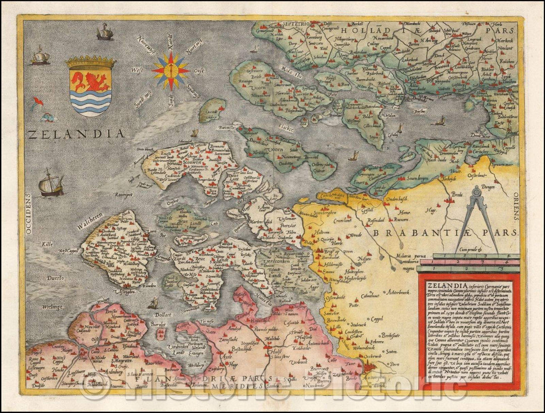 Historic Map - Zelandia inferioris Germaniae pars magno circumdata Oceano plurimis/Map of Zeeland, published by De Jode, engraved by Jan Van Doetecum, 1593 - Vintage Wall Art