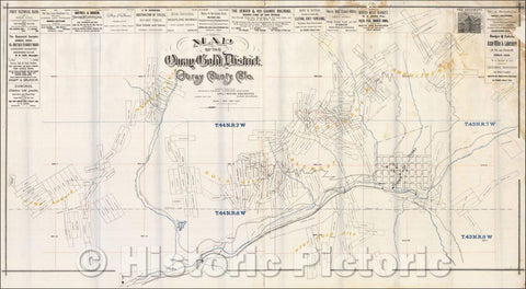 Historic Map - Map of the Ouray Gold District. Ouray County, Colo, 1890, Wheeler & Hurlburt - Vintage Wall Art