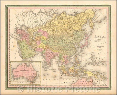 Historic Map - Asia [with large inset of Australia], 1846, Samuel Augustus Mitchell - Vintage Wall Art