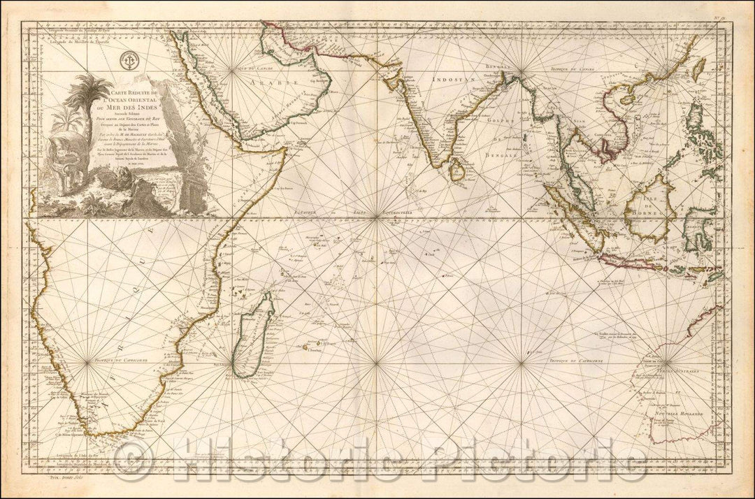 Historic Map - Carte Reduite De L'Ocean Oriental ou Mer Des Indes Seconde Edition Pour Servir aux Vaisseau du Roy, 1767, Jacques Nicolas Bellin v2