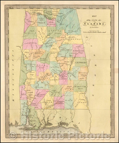 Historic Map - Map of the State of Alabama, 1834, David Hugh Burr - Vintage Wall Art
