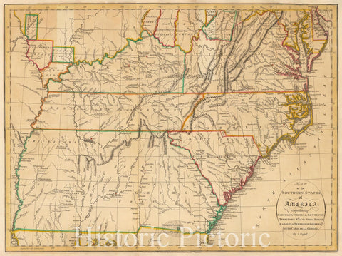 Historic Map - Map of the Southern States of America, Comprehending Maryland, Virginia, Kentucky, Territory South of the Ohio, North Carolina, Tennessee, 1794 - Vintage Wall Art