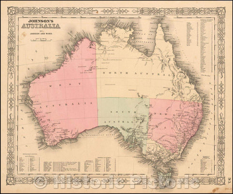 Historic Map - Johnson's Australia, 1863, Benjamin P Ward - Vintage Wall Art