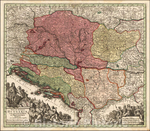 Historic Map - Nova et Accurata Hungariae Cum Adiacentib. Regn. Et Principatibus T :: Seutter's of Hungary, Balkans and Hungary to Transylvania and Bulgaria, 1727 - Vintage Wall Art