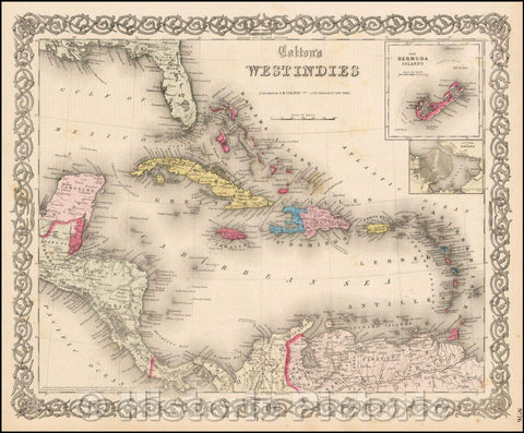 Historic Map - Colton's West Indies [Bermuda and Havana insets], 1865, G.W. & C.B. Colton - Vintage Wall Art