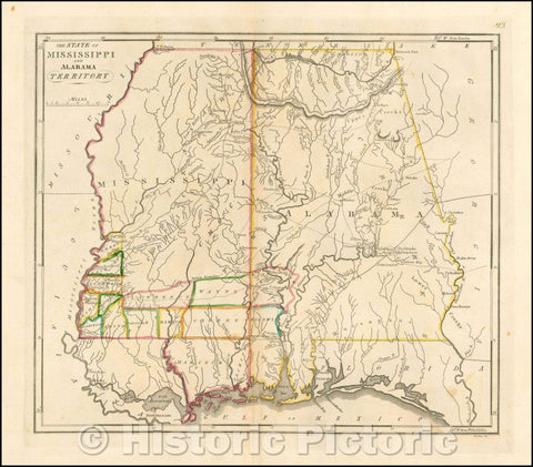 Historic Map - The State of Mississippi and Alabama Territory, 1818, Matthew Carey v2