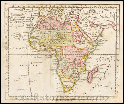 Historic Map - Nieuwe Generale Kaart van Africa Volgens de Laatste Ontdekkingen van Capt. Cook/Map of Africa, pubished in Amsterdam by Jan Elwe, 1786 - Vintage Wall Art