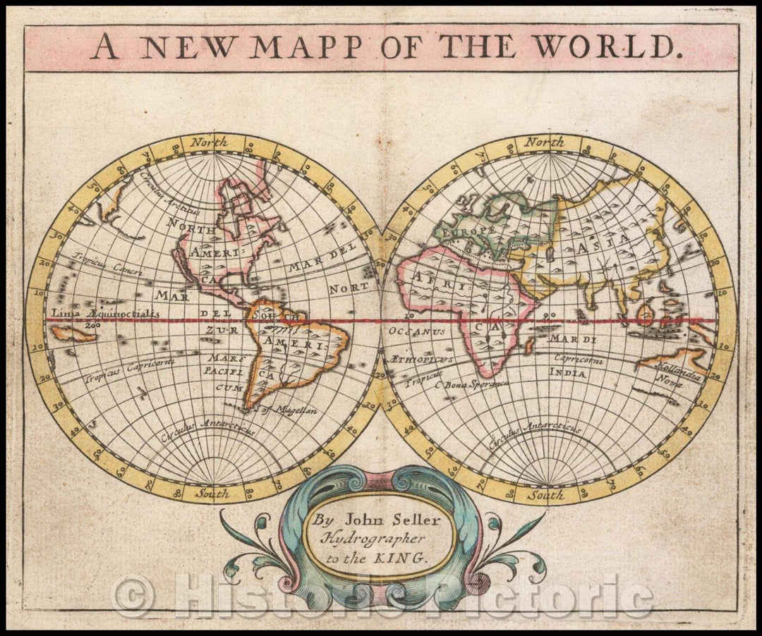 Historic Map - A New Mapp of the World, 1684, John Seller - Vintage Wa ...
