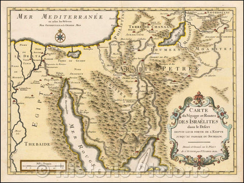 Historic Map - Carte du Voyage et Route Des Israelites dans le Desert Depuis :: Holy Land, the Arabian Peninsula, Jordan, Syria and eastern Egypt, 1720 - Vintage Wall Art