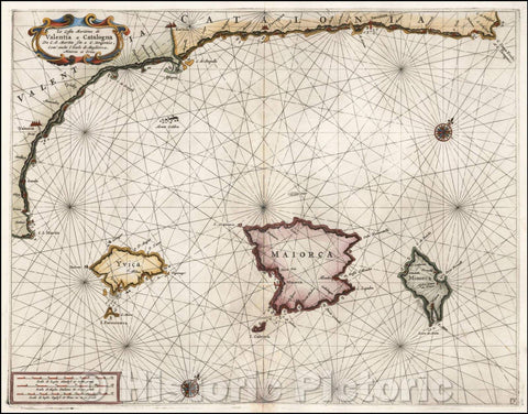 Historic Map - (Balearic Islands & Spanish Coastline) Le Coste Maritime di Valentia/Chart of the Balearic Islands and coast of Catalonia and Valencia, 1663 - Vintage Wall Art