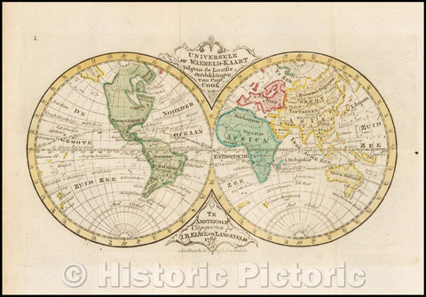 Historic Map - Universele Of Waereld-Kaart Volgens de Laatste Ontdekkingen van Capt. Cook/Map of the World, pubished in Amsterdam by Jan Elwe, 1786 - Vintage Wall Art