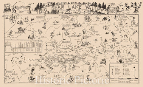 Historic Map - Big Bear Lake VAlley, 1946, Monte R. Viceroy - Vintage Wall Art