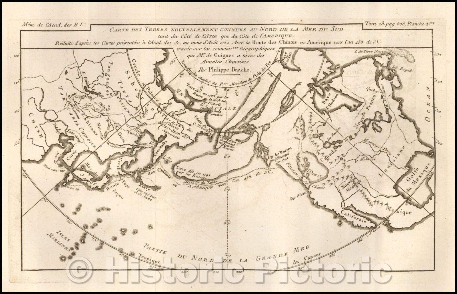 Historic Map - Carte des Terres nouvellement connues au Nord de la Mer du Sud/Map newly known lands north of the South Sea as the Asian Riviera, 1752 - Vintage Wall Art