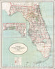Historic Map - State of Florida, 1923, General Land Office - Vintage Wall Art
