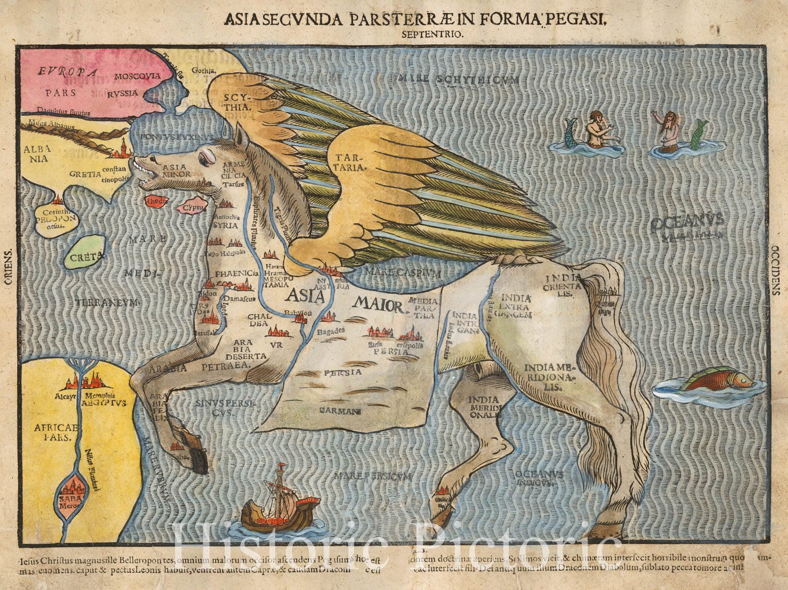 Historic Map - Asia Secunda Pars Terrae in Forma Pegasir Asia in the Form of Pegasus, 1581, Heinrich Bunting v2