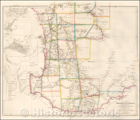 Historic Map - The Colony of Western Australia; From The Surveys of John Septimus Roe Esqr. Surveyor Genl. And from other Official Documents in the Colonial Office, 1856 - Vintage Wall Art